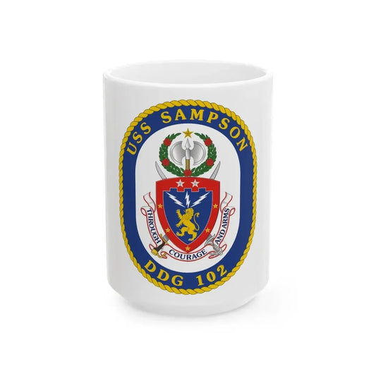 USS Sampson DDG 102 Crest (U.S. Navy) White Coffee Mug 15oz - Go Mug Yourself