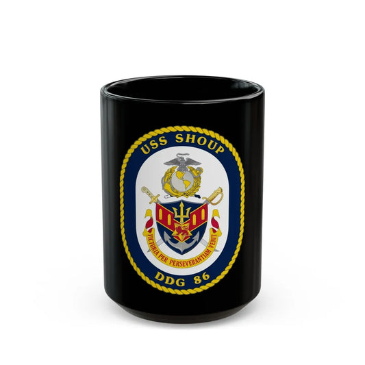 USS Shoup DDG 86 Crest (U.S. Navy) Black Coffee Mug-15oz-Go Mug Yourself