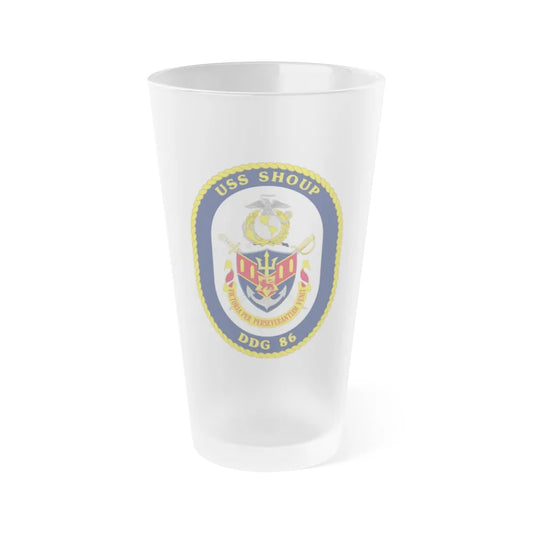 USS Shoup DDG 86 Crest (U.S. Navy) Frosted Pint Glass 16oz-Go Mug Yourself