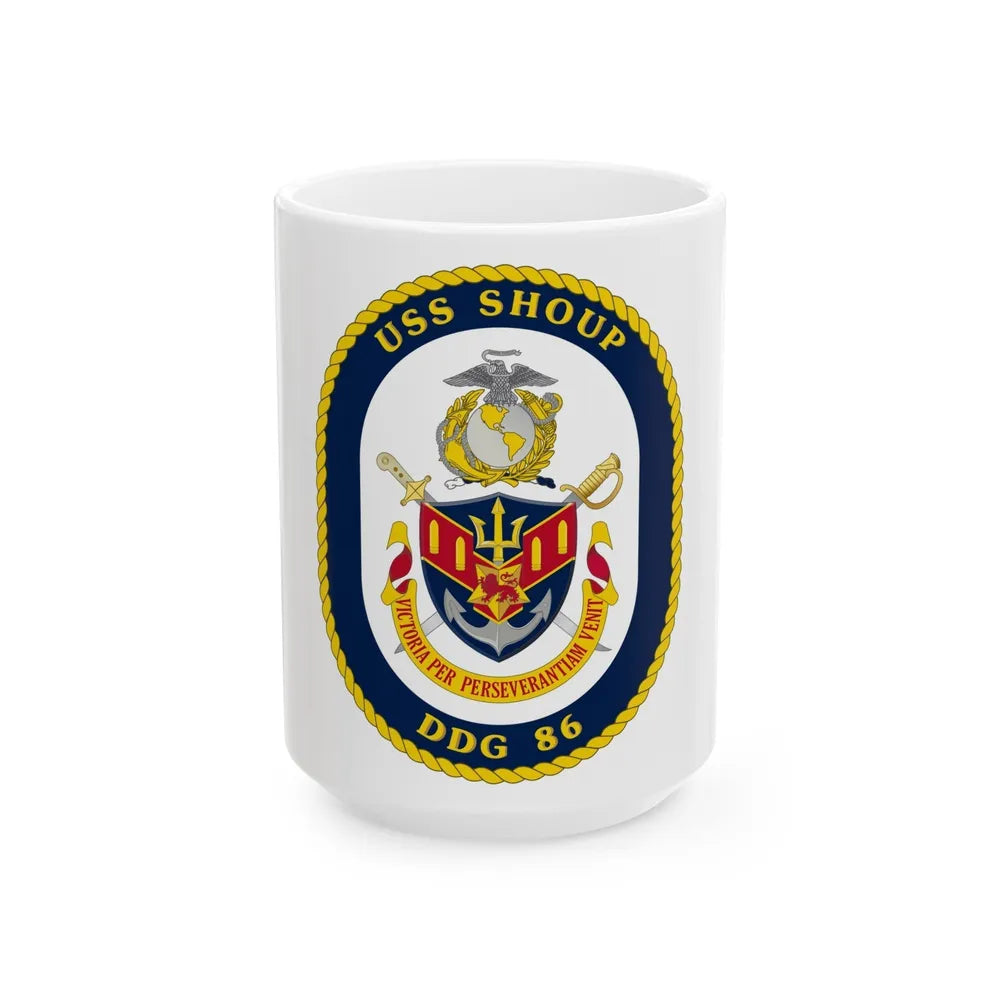 USS Shoup DDG 86 Crest (U.S. Navy) White Coffee Mug-15oz-Go Mug Yourself