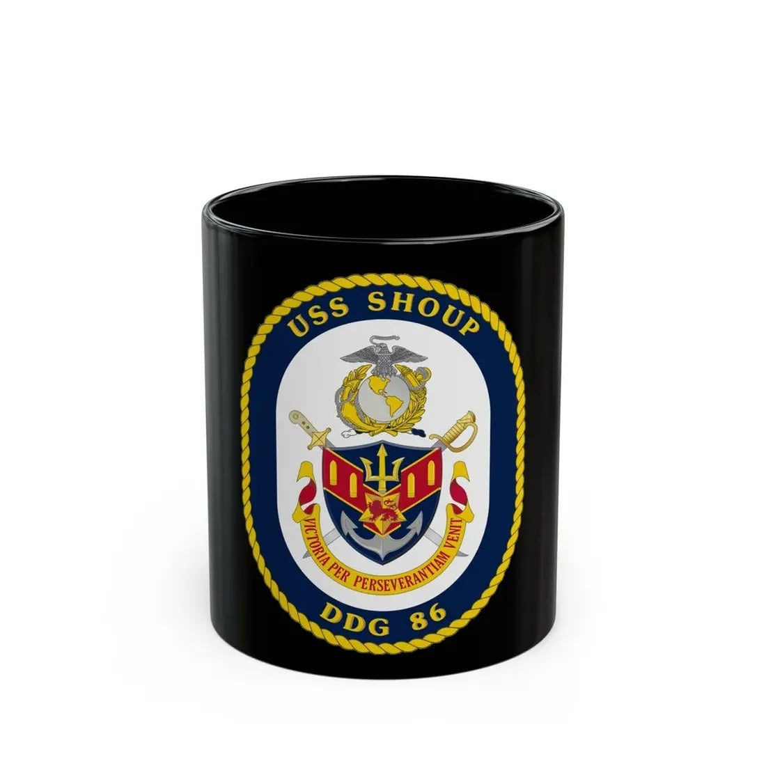 USS Shoup DDG 86 Crest (U.S. Navy) Black Coffee Mug 11oz - Go Mug Yourself