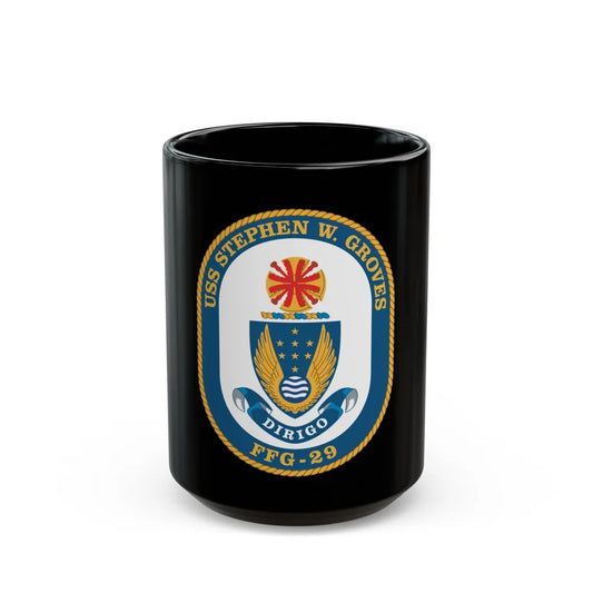 USS Stephen W Groves (U.S. Navy) Black Coffee Mug-15oz-Go Mug Yourself