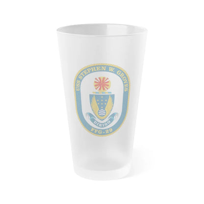 USS Stephen W Groves (U.S. Navy) Frosted Pint Glass 16oz-Go Mug Yourself