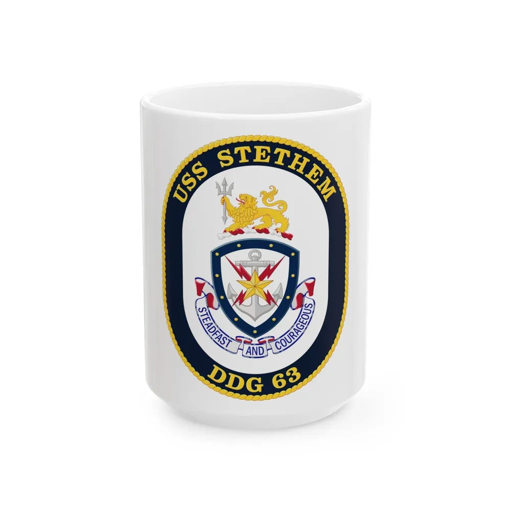 USS Stethem DDG 63 Crest (U.S. Navy) White Coffee Mug-15oz-Go Mug Yourself