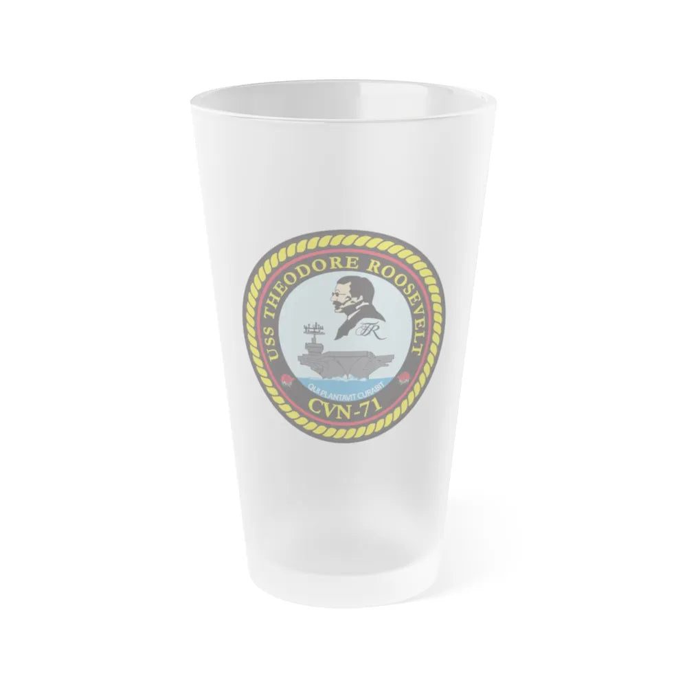 USS Theodore Roosevelt (U.S. Navy) Frosted Pint Glass 16oz-Go Mug Yourself