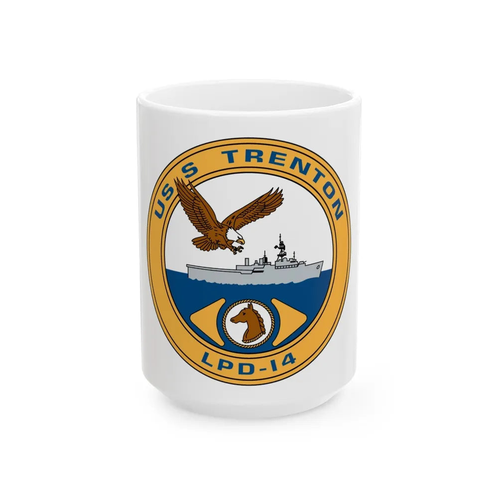 USS Trenton LPD 14 (U.S. Navy) White Coffee Mug-15oz-Go Mug Yourself