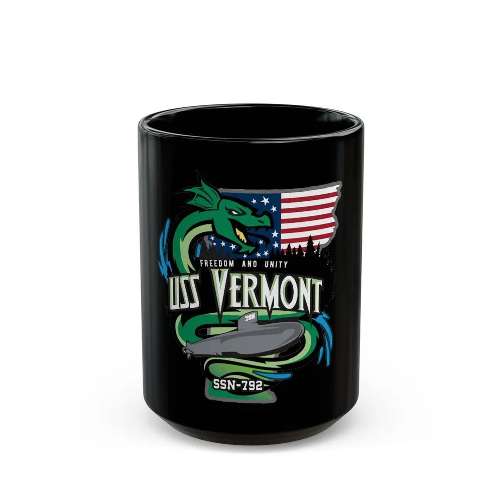 USS Vermont SSN 7921 (U.S. Navy) Black Coffee Mug-15oz-Go Mug Yourself