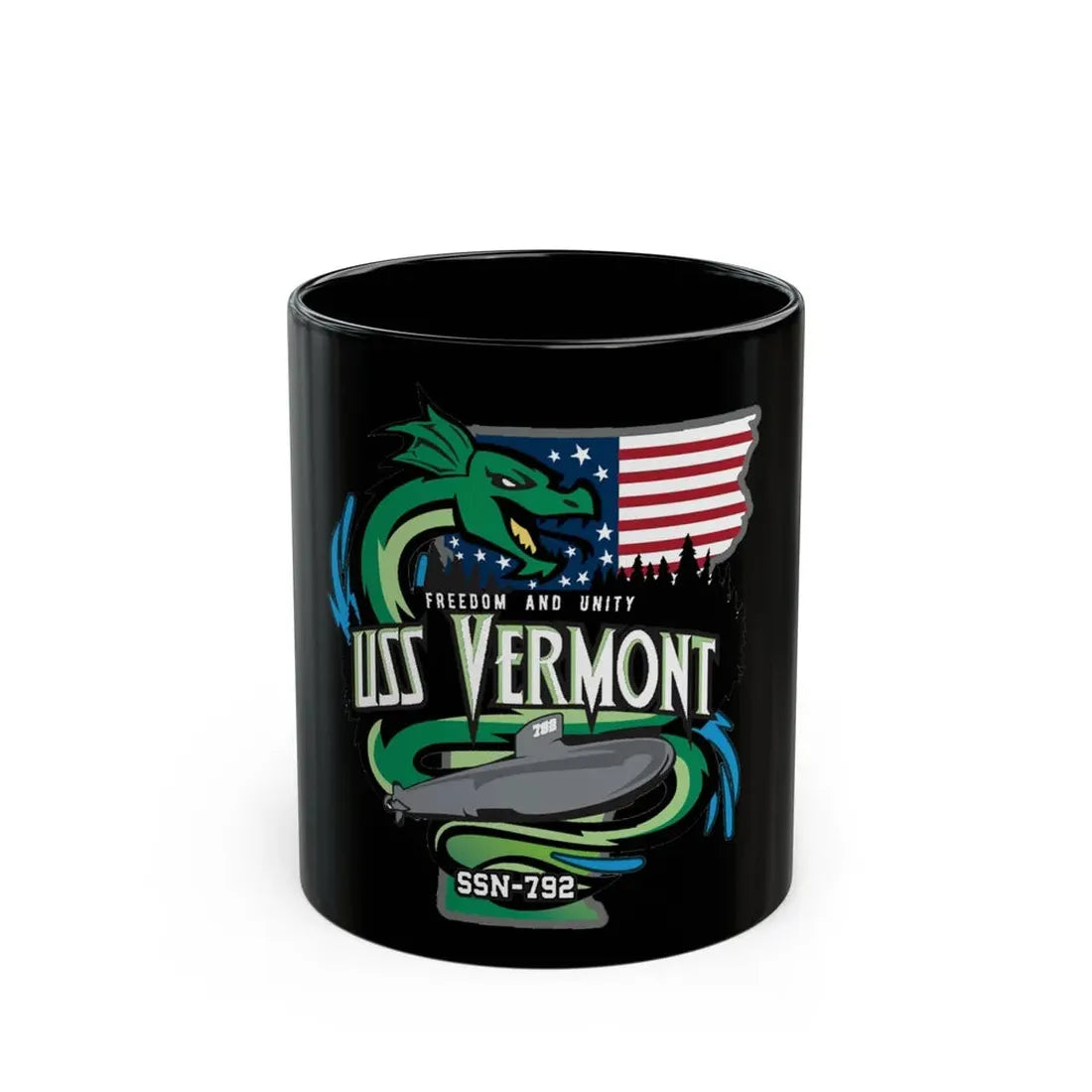 USS Vermont SSN 7921 (U.S. Navy) Black Coffee Mug 11oz - Go Mug Yourself