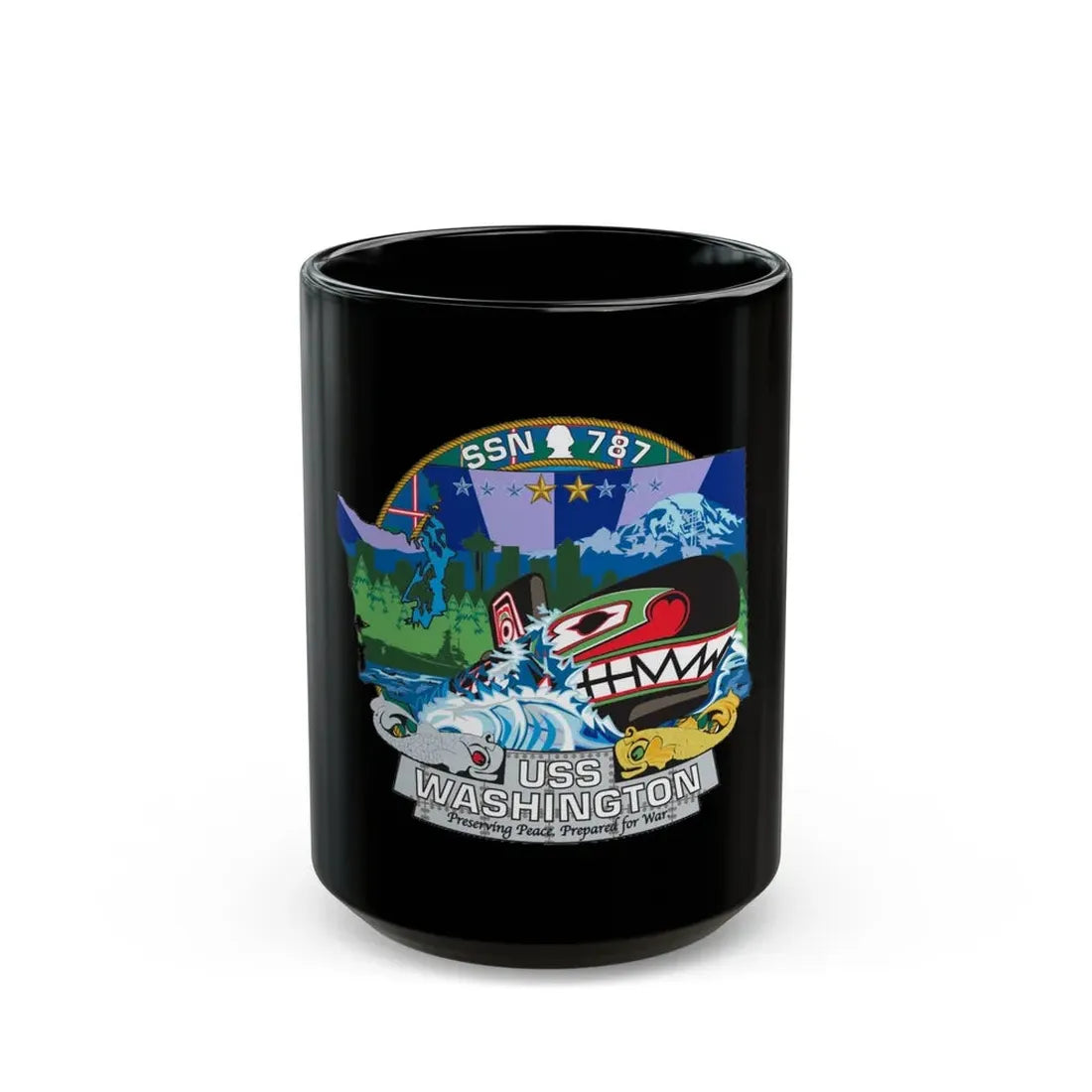 USS Washington SSN 787 (U.S. Navy) Black Coffee Mug 15oz - Go Mug Yourself