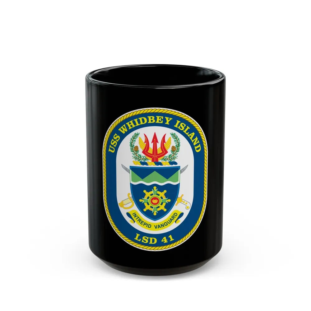 USS Whidbey Island LSD 41 (U.S. Navy) Black Coffee Mug-15oz-Go Mug Yourself