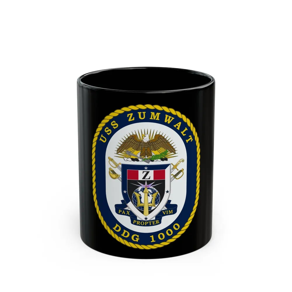 USS Zumwalt DDG 1000 Crest (U.S. Navy) Black Coffee Mug-11oz-Go Mug Yourself