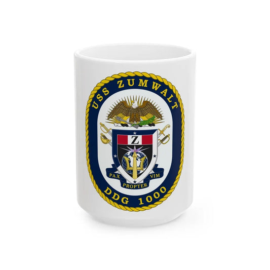 USS Zumwalt DDG 1000 Crest (U.S. Navy) White Coffee Mug-15oz-Go Mug Yourself