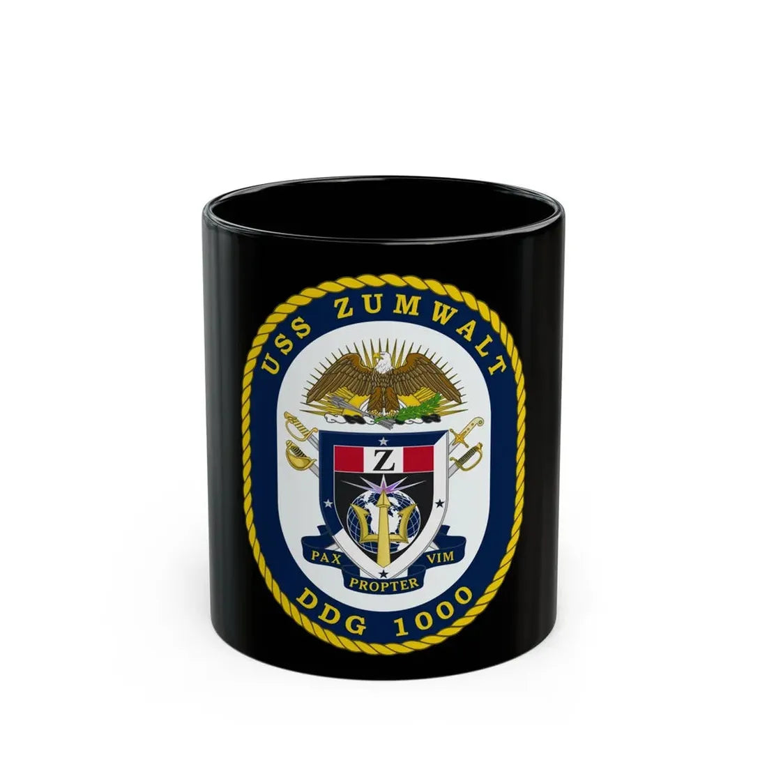 USS Zumwalt DDG 1000 Crest (U.S. Navy) Black Coffee Mug 11oz - Go Mug Yourself