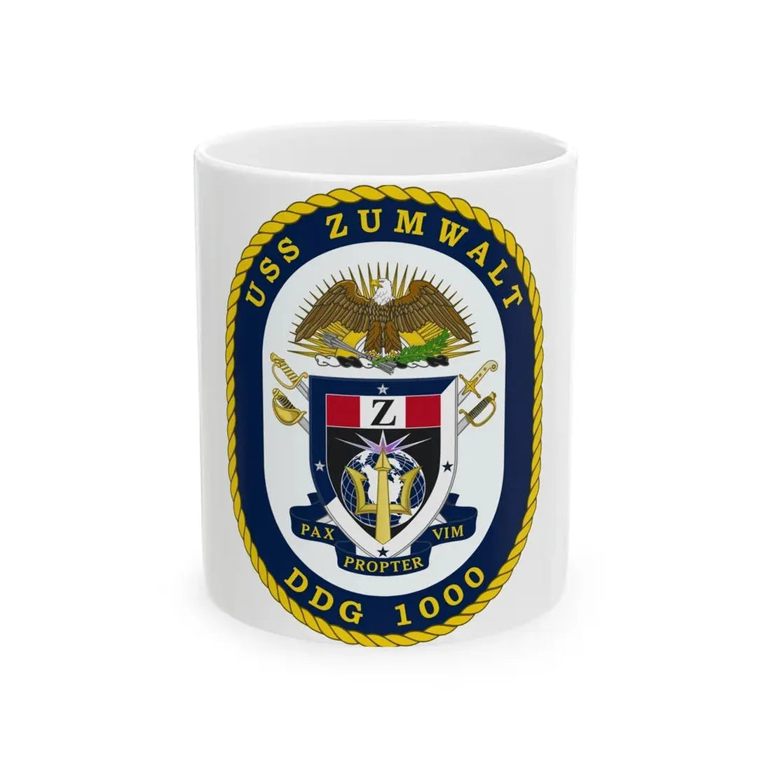 USS Zumwalt DDG 1000 Crest (U.S. Navy) White Coffee Mug 11oz - Go Mug Yourself