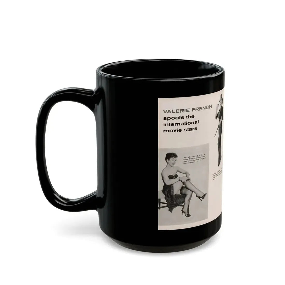 Valerie French #37 - [Pages 48 & 49] Pages 1 & 2 of 2 with, Valerie+3 B&W Photos & 3 Captions from Gay Blade Magazine Dec. '56 (Vintage Female Icon) Black Coffee Mug - Go Mug Yourself