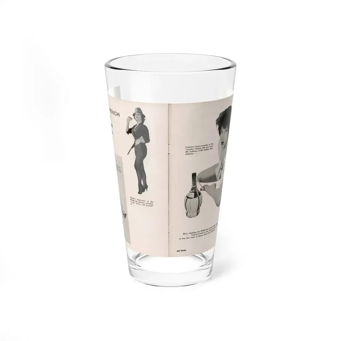 Valerie French #37 - [Pages 48 & 49] Pages 1 & 2 of 2 with, Valerie+3 B&W Photos & 3 Captions from Gay Blade Magazine Dec. '56 (Vintage Female Icon) Pint Glass 16oz 16oz - Go Mug Yourself