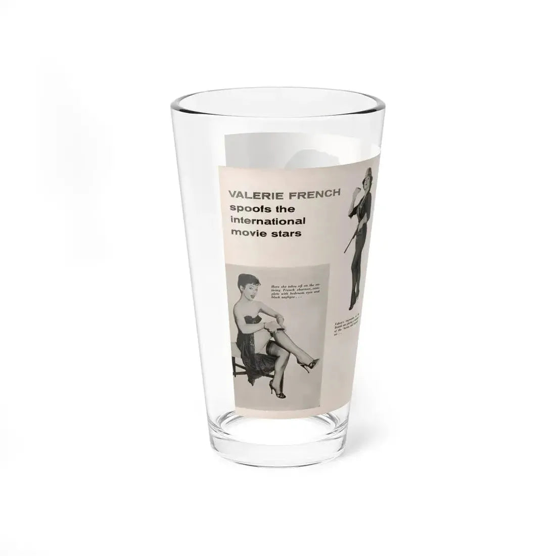 Valerie French #37 - [Pages 48 & 49] Pages 1 & 2 of 2 with, Valerie+3 B&W Photos & 3 Captions from Gay Blade Magazine Dec. '56 (Vintage Female Icon) Pint Glass 16oz - Go Mug Yourself
