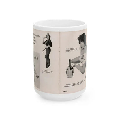 Valerie French #37 - [Pages 48 & 49] Pages 1 & 2 of 2 with, Valerie+3 B&W Photos & 3 Captions from Gay Blade Magazine Dec. '56 (Vintage Female Icon) White Coffee Mug 15oz - Go Mug Yourself