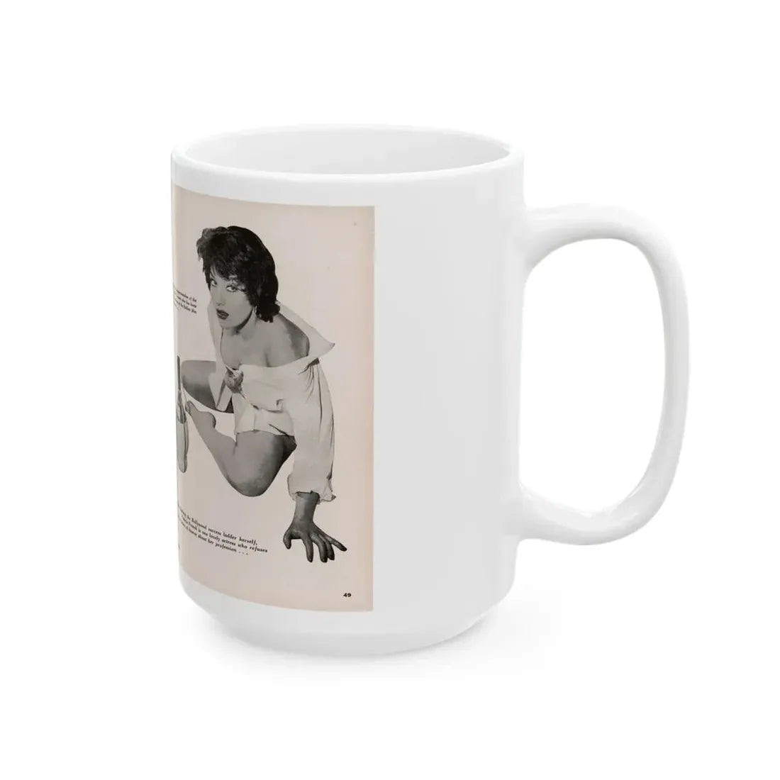 Valerie French #37 - [Pages 48 & 49] Pages 1 & 2 of 2 with, Valerie+3 B&W Photos & 3 Captions from Gay Blade Magazine Dec. '56 (Vintage Female Icon) White Coffee Mug - Go Mug Yourself