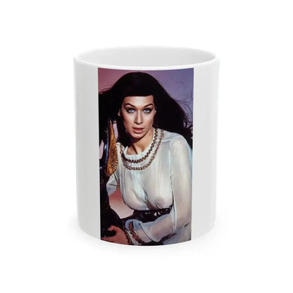 Valerie Leon #36 - See through top (Vintage Female Icon) White Coffee Mug 11oz - Go Mug Yourself
