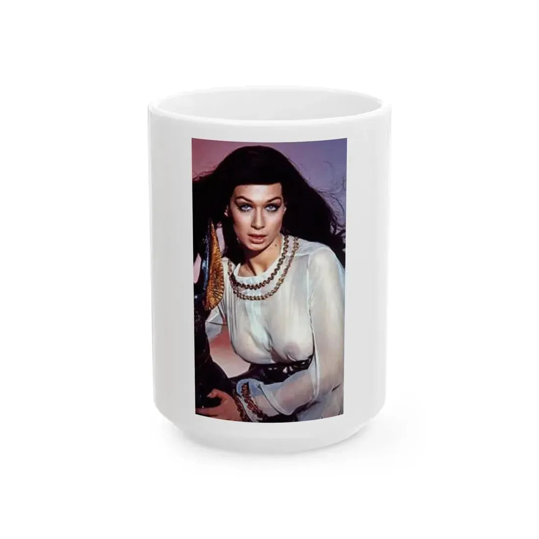 Valerie Leon #36 - See through top (Vintage Female Icon) White Coffee Mug 15oz - Go Mug Yourself