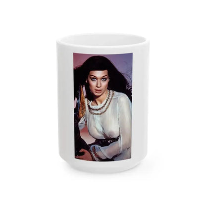Valerie Leon #36 - See through top (Vintage Female Icon) White Coffee Mug 15oz - Go Mug Yourself