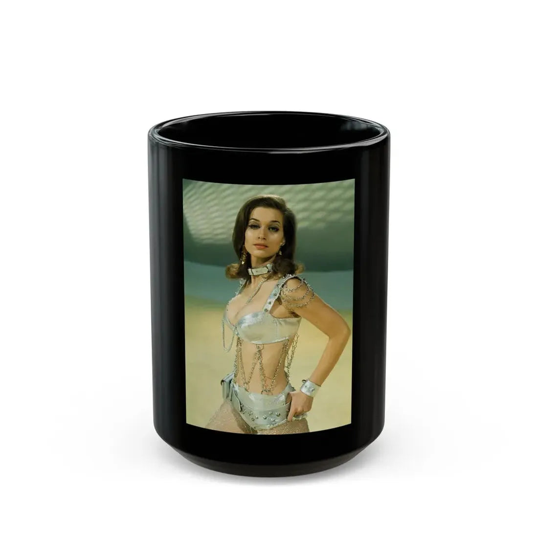 Valerie Leon #50 (Vintage Female Icon) Black Coffee Mug 15oz - Go Mug Yourself