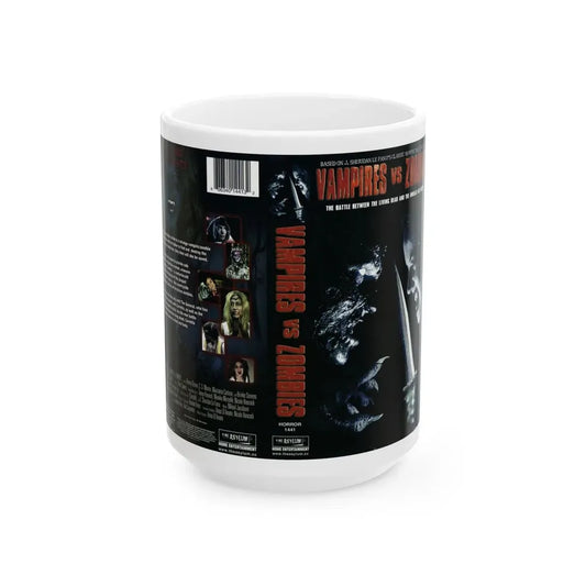 VAMPIRES VS ZOMBIES (VHS COVER) - White Coffee Mug 15oz - Go Mug Yourself