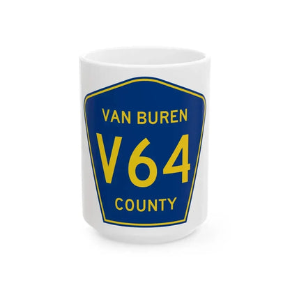 Van Buren County Route V64 IA (Iowa) (Road Sign) White Coffee Mug 15oz - Go Mug Yourself