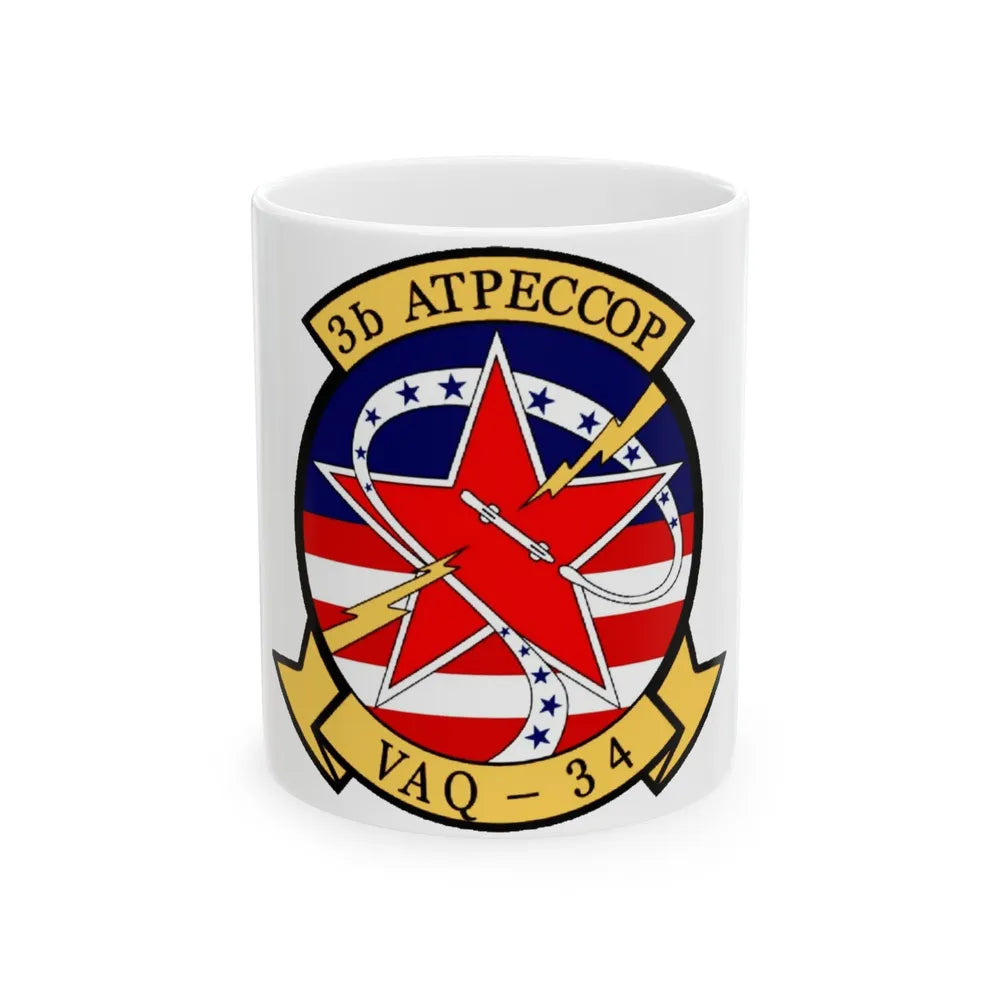 VAQ 34 Tactical Electronic Warfare Squadron 34 (U.S. Navy) White Coffee Mug-11oz-Go Mug Yourself