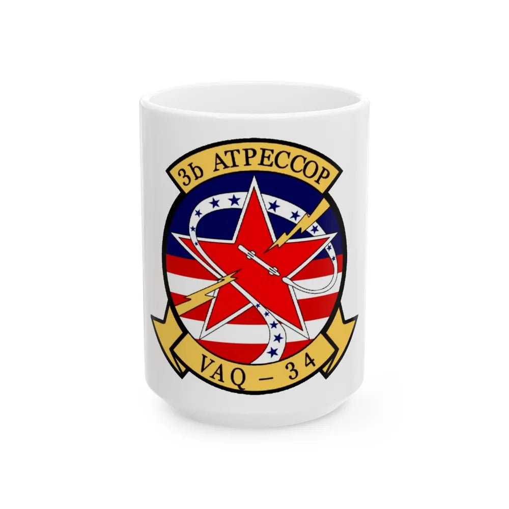 VAQ 34 Tactical Electronic Warfare Squadron 34 (U.S. Navy) White Coffee Mug-15oz-Go Mug Yourself