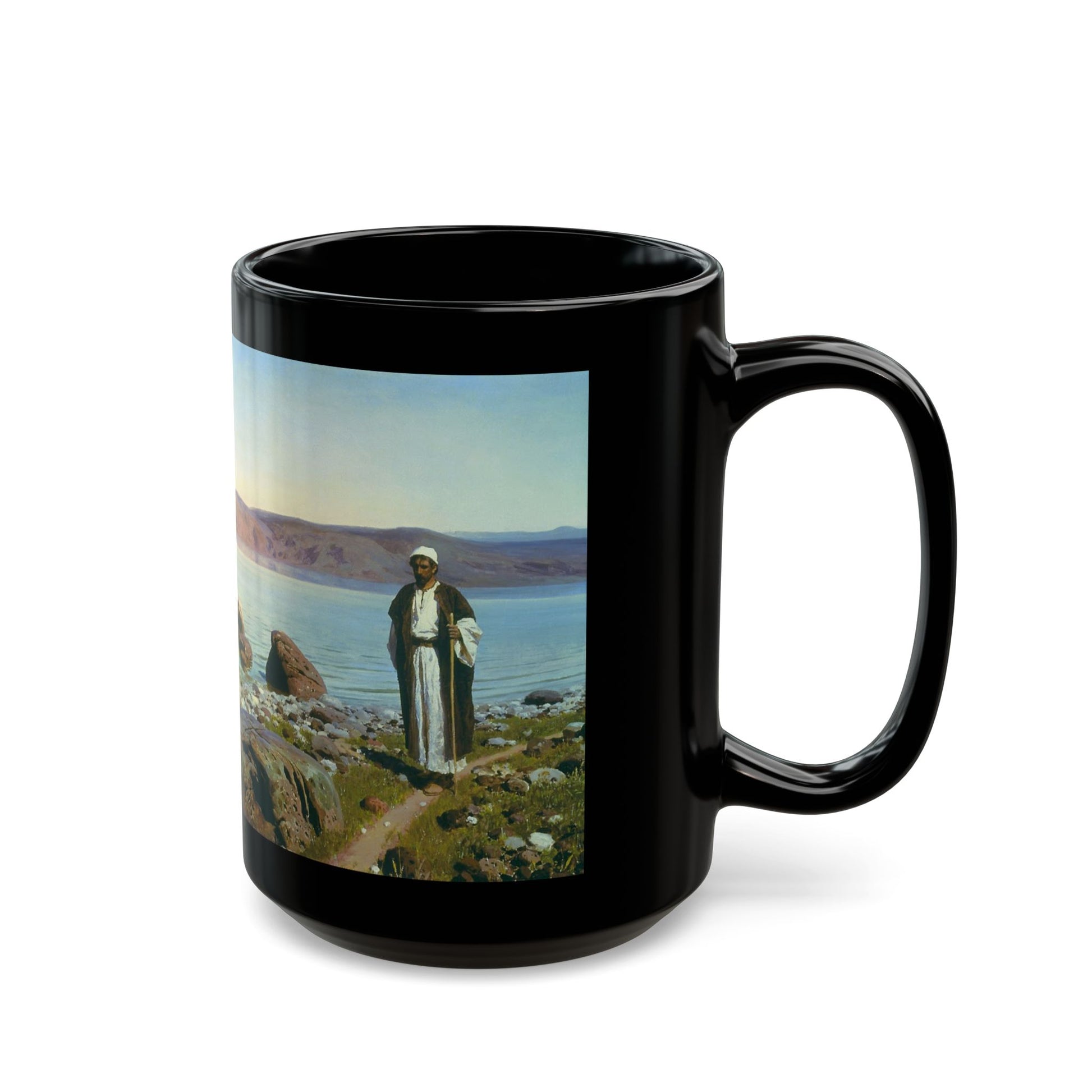 Vasily Polenov - At the Genisaret Lake 1888 - Black Coffee Mug-Go Mug Yourself