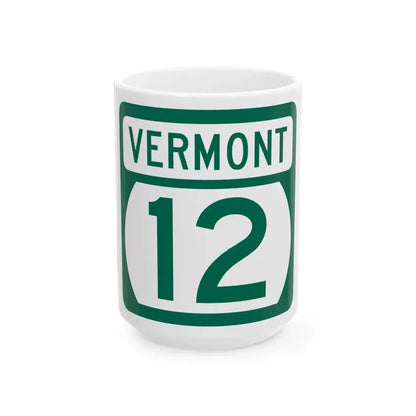 Vermont 12 (Vermont) (Road Sign) White Coffee Mug 15oz - Go Mug Yourself
