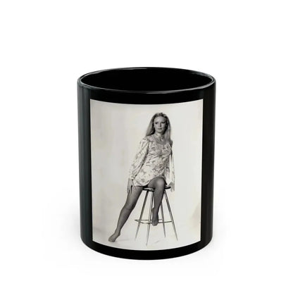 Veronica Carlson #09 - 8x10 B&W Glamour Full Body Dress & Stockings Shot #01 (Vintage Female Icon) Black Coffee Mug 11oz - Go Mug Yourself