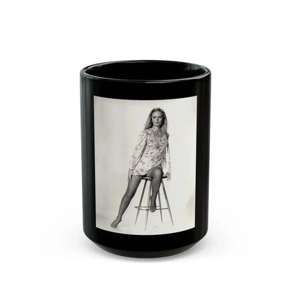 Veronica Carlson #09 - 8x10 B&W Glamour Full Body Dress & Stockings Shot #01 (Vintage Female Icon) Black Coffee Mug 15oz - Go Mug Yourself