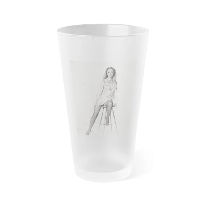 Veronica Carlson #09 - 8x10 B&W Glamour Full Body Dress & Stockings Shot #01 (Vintage Female Icon) Frosted Pint Glass 16oz-16oz-Frosted-Go Mug Yourself