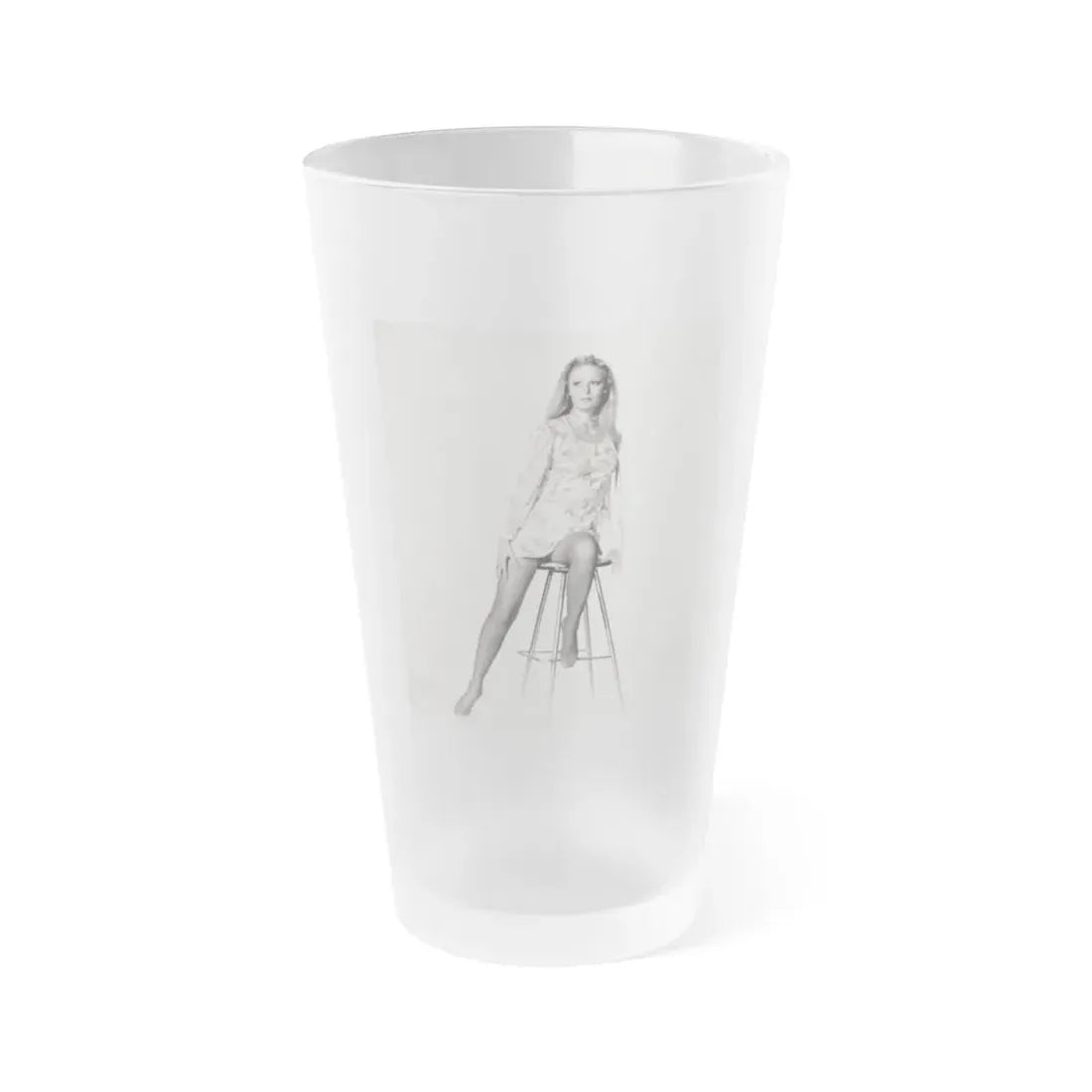 Veronica Carlson #09 - 8x10 B&W Glamour Full Body Dress & Stockings Shot #01 (Vintage Female Icon) Frosted Pint Glass 16oz 16oz Frosted - Go Mug Yourself