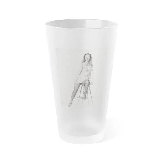 Veronica Carlson #09 - 8x10 B&W Glamour Full Body Dress & Stockings Shot #01 (Vintage Female Icon) Frosted Pint Glass 16oz 16oz Frosted - Go Mug Yourself