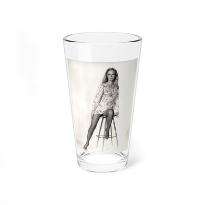 Veronica Carlson #09 - 8x10 B&W Glamour Full Body Dress & Stockings Shot #01 (Vintage Female Icon) Pint Glass 16oz-16oz-Go Mug Yourself