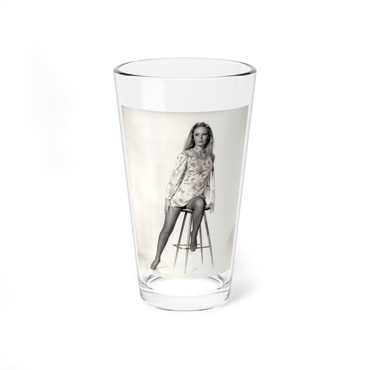 Veronica Carlson #09 - 8x10 B&W Glamour Full Body Dress & Stockings Shot #01 (Vintage Female Icon) Pint Glass 16oz-16oz-Go Mug Yourself