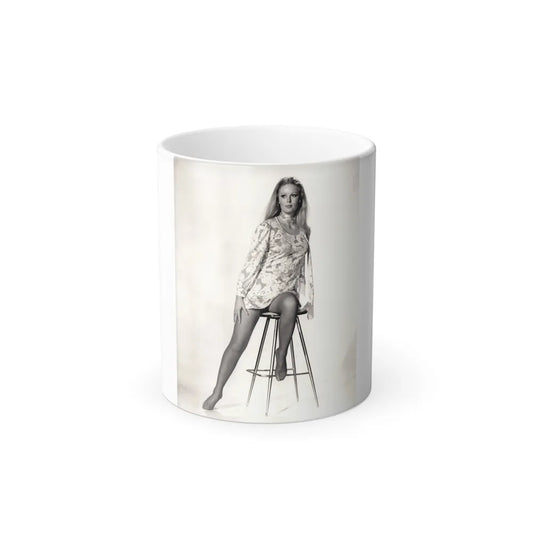 Veronica Carlson #09 - 8x10 B&W Glamour Full Body Dress & Stockings Shot #01 (Vintage Female Icons) Color Changing Mug 11oz-11oz-Go Mug Yourself
