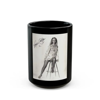 Veronica Carlson #09 - 8x10 B&W Glamour Full Body Dress & Stockings Shot #011 (Vintage Female Icon) Black Coffee Mug 15oz - Go Mug Yourself