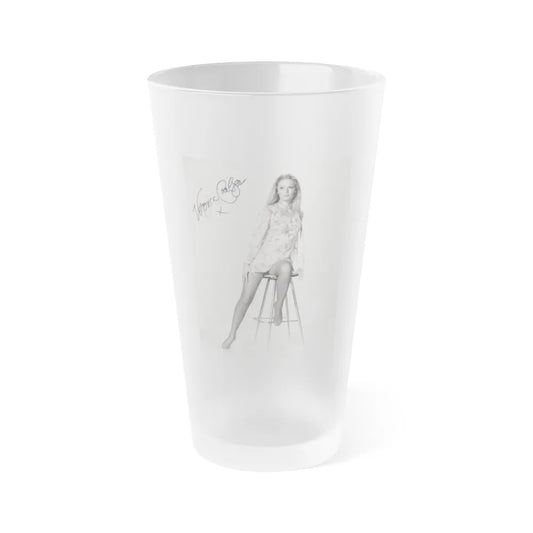 Veronica Carlson #09 - 8x10 B&W Glamour Full Body Dress & Stockings Shot #011 (Vintage Female Icon) Frosted Pint Glass 16oz-16oz-Frosted-Go Mug Yourself