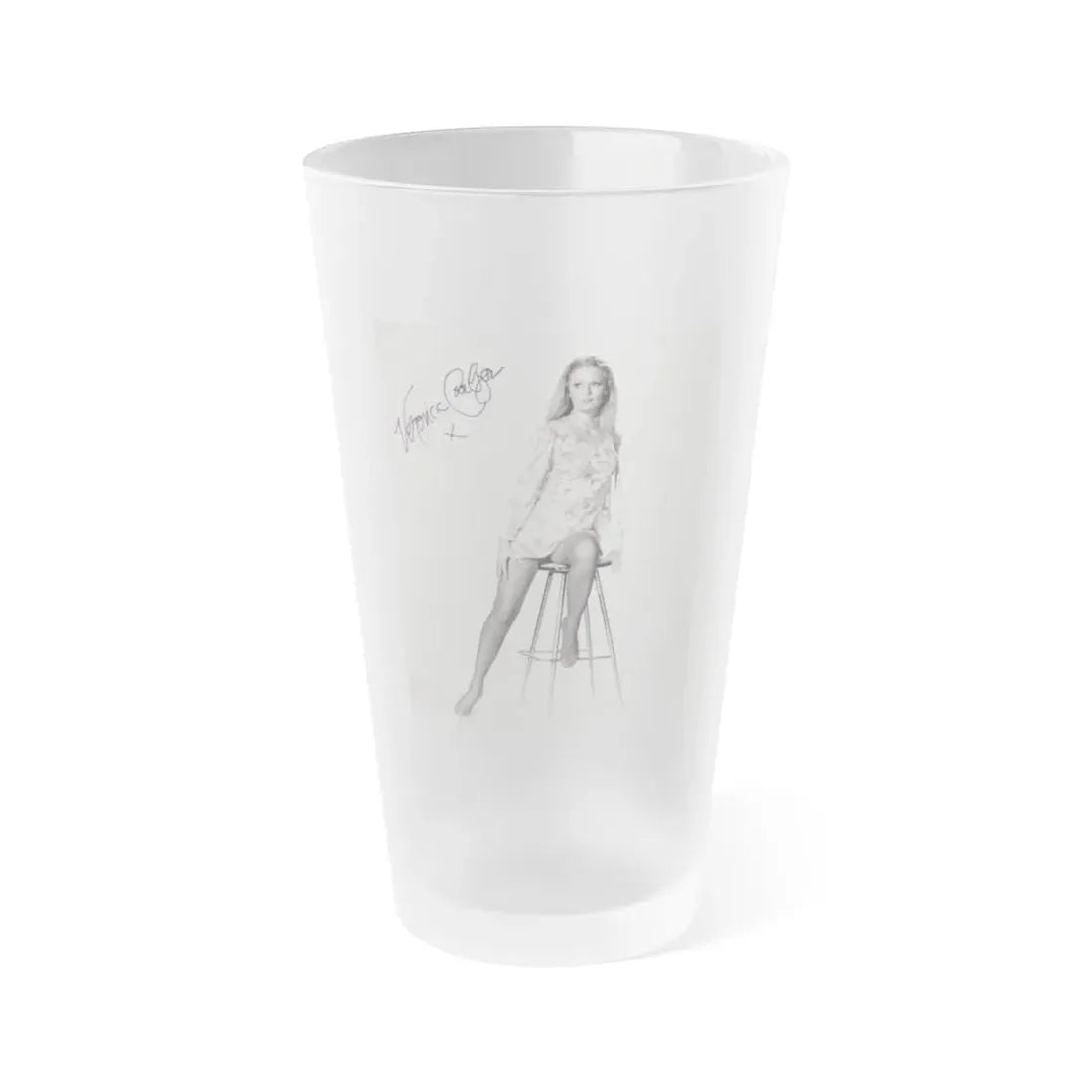 Veronica Carlson #09 - 8x10 B&W Glamour Full Body Dress & Stockings Shot #011 (Vintage Female Icon) Frosted Pint Glass 16oz 16oz Frosted - Go Mug Yourself