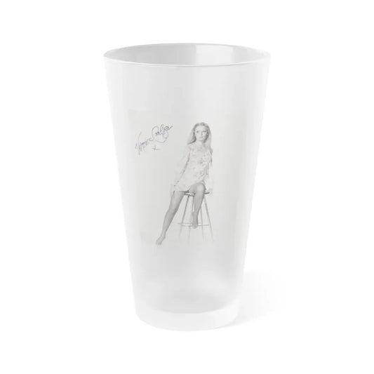Veronica Carlson #09 - 8x10 B&W Glamour Full Body Dress & Stockings Shot #011 (Vintage Female Icon) Frosted Pint Glass 16oz 16oz Frosted - Go Mug Yourself