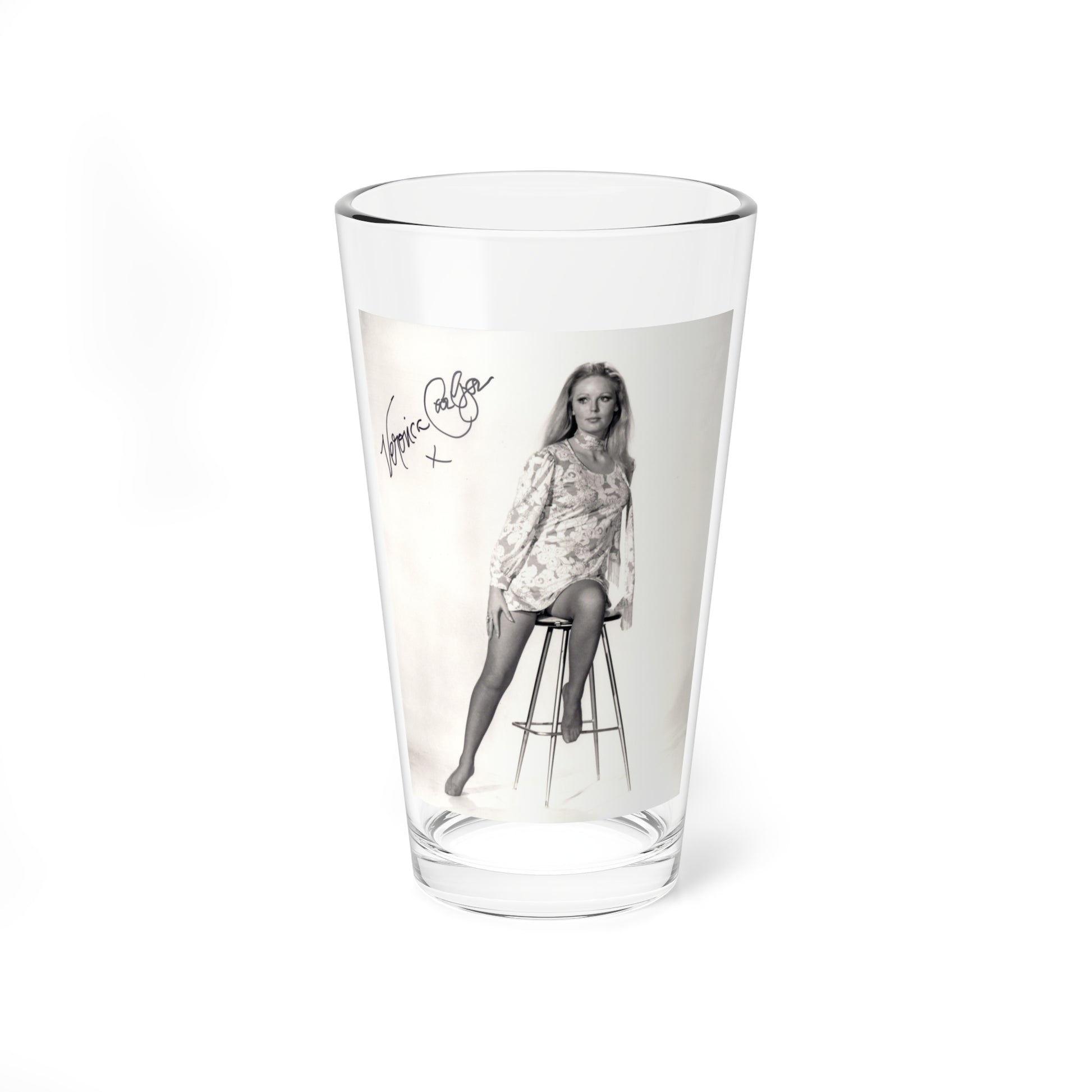 Veronica Carlson #09 - 8x10 B&W Glamour Full Body Dress & Stockings Shot #011 (Vintage Female Icon) Pint Glass 16oz-16oz-Go Mug Yourself