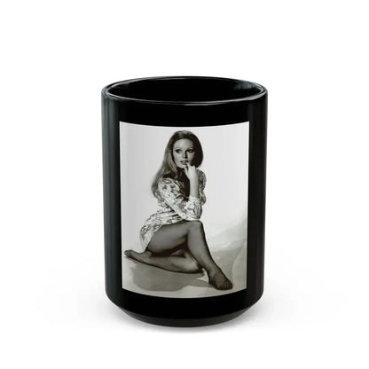Veronica Carlson #10 - 8x10 B&W Glamour Full Body Dress & Stockings Shot #02 (Vintage Female Icon) Black Coffee Mug 15oz - Go Mug Yourself