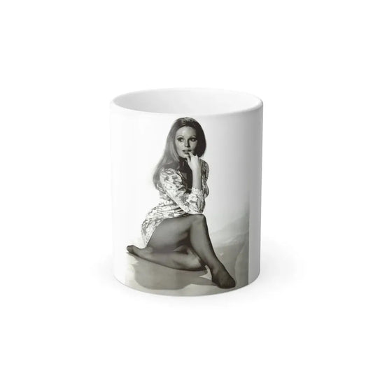 Veronica Carlson #10 - 8x10 B&W Glamour Full Body Dress & Stockings Shot #02 (Vintage Female Icon) Color Changing Mug 11oz 11oz - Go Mug Yourself