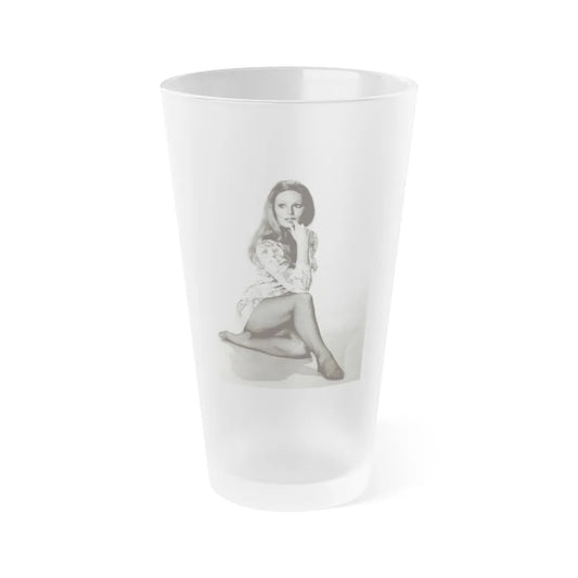 Veronica Carlson #10 - 8x10 B&W Glamour Full Body Dress & Stockings Shot #02 (Vintage Female Icon) Frosted Pint Glass 16oz-16oz-Frosted-Go Mug Yourself