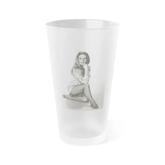 Veronica Carlson #10 - 8x10 B&W Glamour Full Body Dress & Stockings Shot #02 (Vintage Female Icon) Frosted Pint Glass 16oz 16oz Frosted - Go Mug Yourself